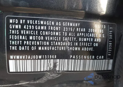 2013 Volkswagen Gti Drivers Edition z USA, uszkodzony, nr VIN WVWHV7AJ0DW131968